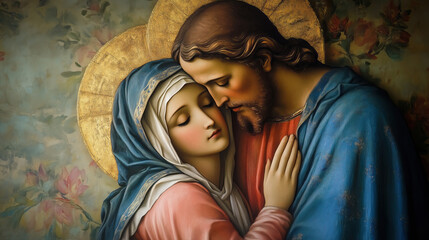 Jesus Christ embraces the Virgin Mary