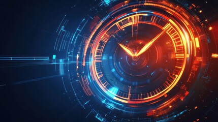 Obraz premium A futuristic clock design with vibrant colors and digital elements.