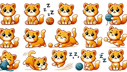 Obraz premium the set of cartoon-style orange cat illustrations in various playful poses