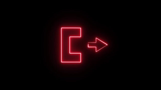 Neon glow logout icon, Exit motion icon animation on black background.