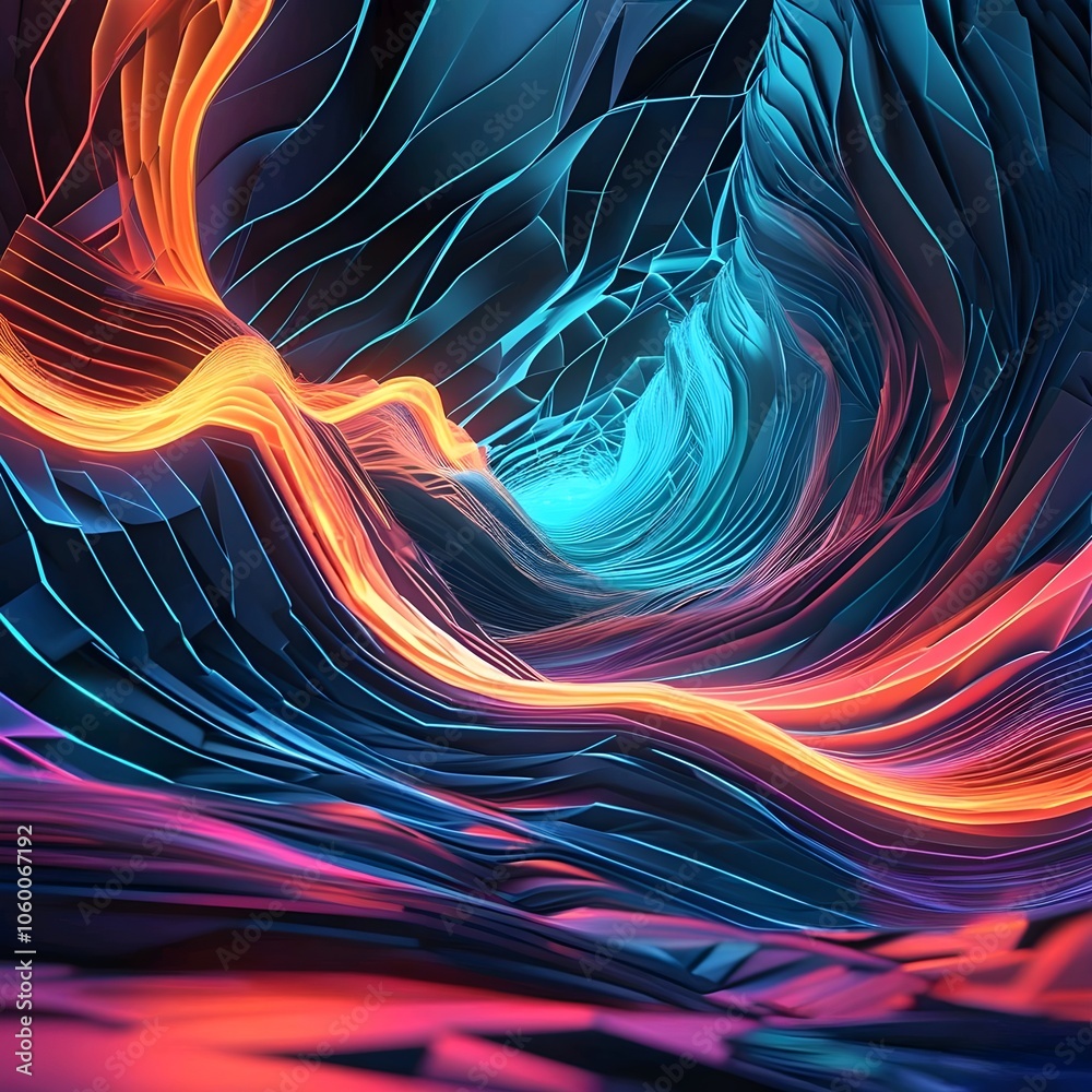 Fototapete abstract fractal design with glowing orange curves and dynamic movement