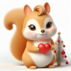 Fototapeta premium 3d Cute fluffy christmas Squirrel doing mini heart pose, full body, white background