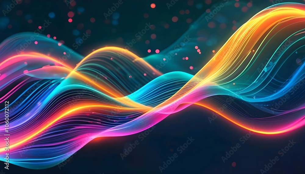 Poster fractal waves in motion with glowing lines and dynamic patterns