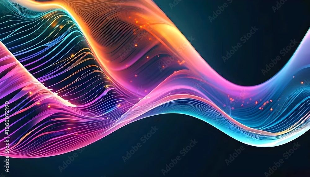 Poster fractal energy waves in a dynamic blue and black background create a glowing, futuristic pattern tha