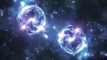 Fototapeta premium Abstract Quantum Entanglement in Vibrant Digital Art, Showcasing the Symmetry and Dynamics of Subatomic Particles in a Colorful Energy Field