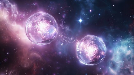 Fototapeta premium Digital Art of Quantum Entanglement, Featuring Subatomic Symmetry, Duality, and Energy in a Colorful Abstract Universe