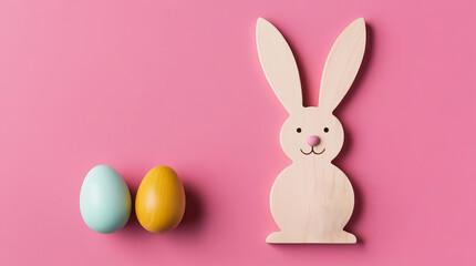 Obraz premium Easter eggs and wooden bunnies