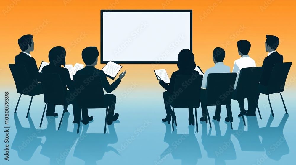 Aufkleber Professional giving a presentation to a focused team, all actively listening and taking notes with empty space for text