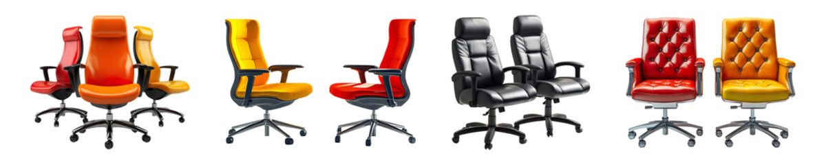 Obraz premium Set of office chairs isolated on transparent background