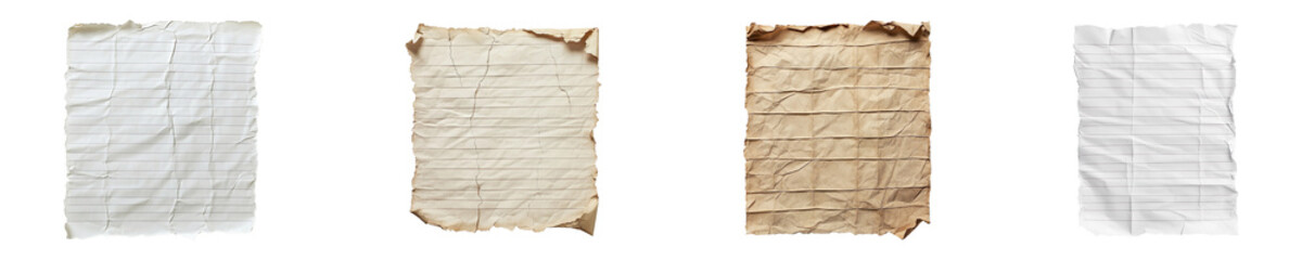 Set of paper lined backgrounds page isolated on transparent background