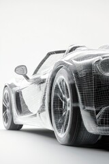 Naklejka premium AI technology creates a wireframe model of a sports car focusing on modern design.