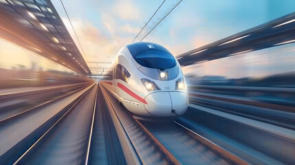 Fototapeta premium Manifestation of Speed and Engineering: The Modern High-Speed Train in Motion