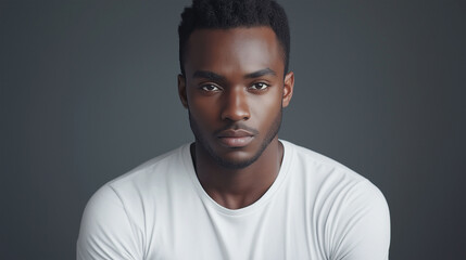 Obraz premium an African American man with a confident expression, set against a plain white background, focusing on facial features and natural beauty.