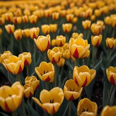 Obraz premium Generative ai, yellow tulips in the garden