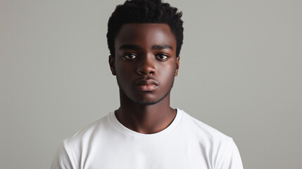 Obraz premium an African American man with a confident expression, set against a plain white background, focusing on facial features and natural beauty.