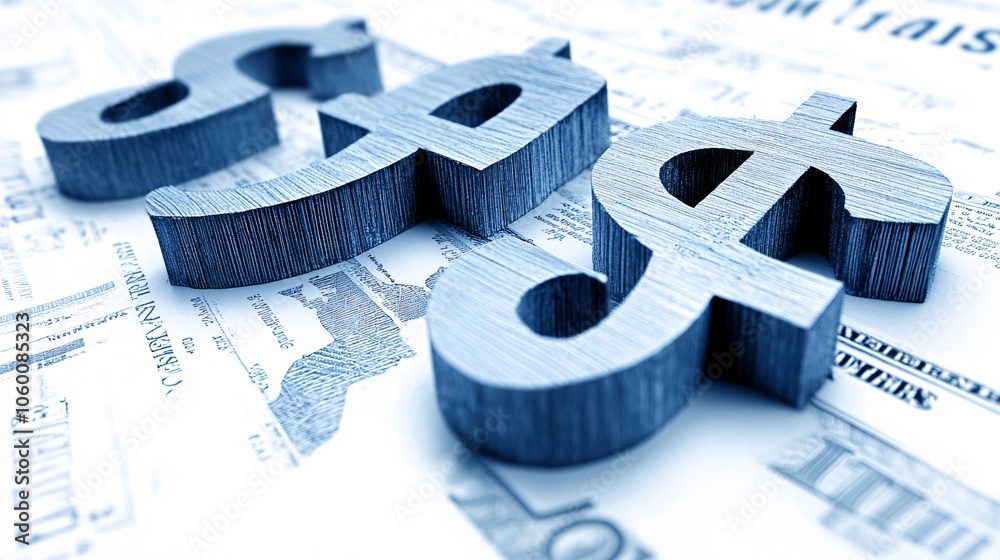Poster visual representation of the global economy, with interconnected currency symbols, stock market data
