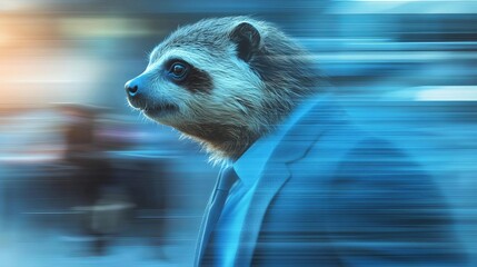 Sloth in a suit, trapped in slow-motion while colleagues rush to achieve goals, missed opportunity concept