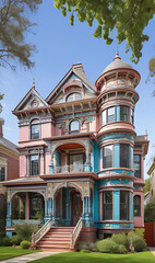 Elegant Victorian-Style House with Ornate Architectural Details and a Vibrantly Painted Facade