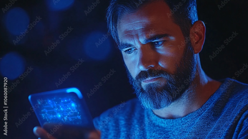 Poster Business professional interacting with AI chatbot on a digital device, reflecting AI-driven customer service with copy space for text