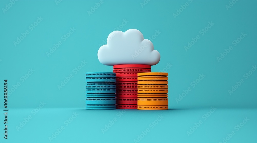 Poster White Cloud Hovering Over Colorful Data Servers