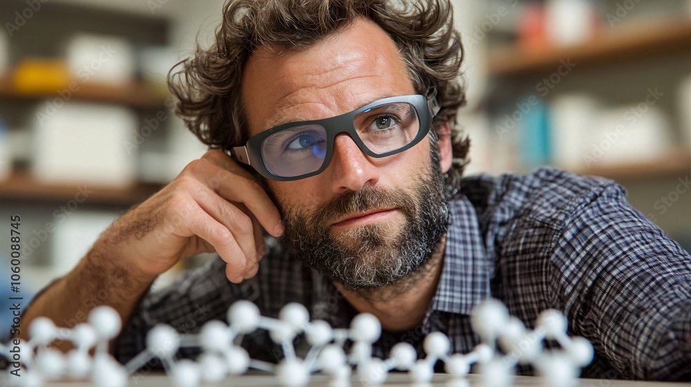 Aufkleber Researcher in a lab using AR to visualize chemical structures and data in real time with copy space for text