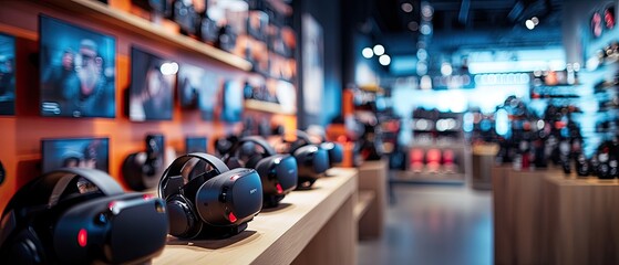Obraz premium Row of VR headsets on display in a store.