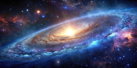 Obraz premium Distant galaxy with bright stars and a nebula in the foreground, galactic disk, galaxy, astronomy, astronomical objects, space