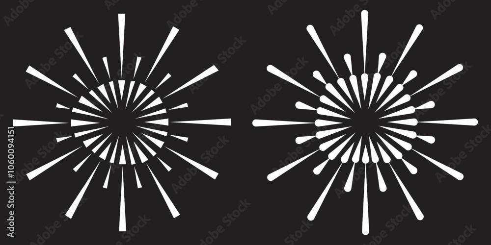 Wall mural set of light rays, sunburst and rays of sun. design elements, linear drawing, vintage hipster style.