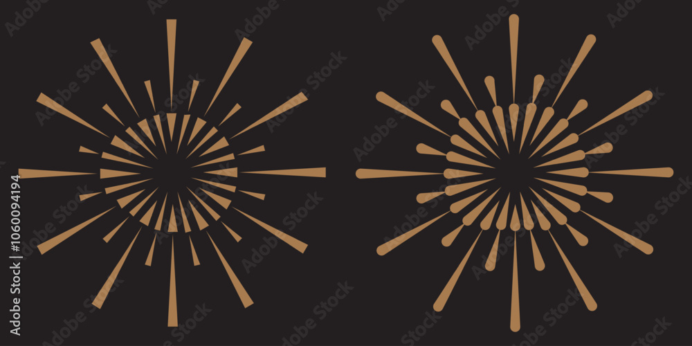 Wall mural set of light rays, sunburst and rays of sun. design elements, linear drawing, vintage hipster style.
