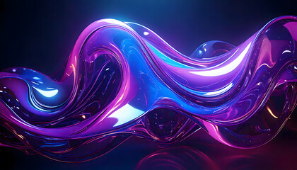 Abstract art fluid shapes reflecting blue and purple light and color with a gloss.