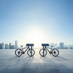 Obraz premium Solar-Powered Bikes on Urban Rooftop with City Skyline
