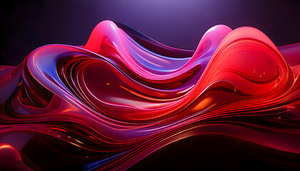 Abstract art fluid shapes reflecting red purple yellow  light and color with a gloss.