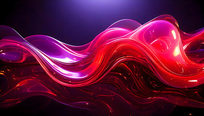 Abstract art fluid shapes reflecting red purple yellow  light and color with a gloss.