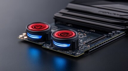 RGB LED Lights on a Black Motherboard with Circuit Board