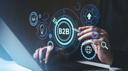 Digital B2B Network Concept with Technology Icons.