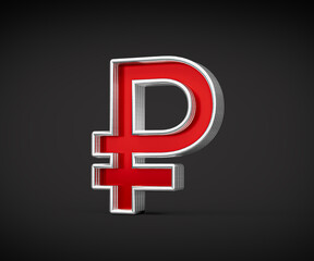 Obraz premium Vibrant Red Ruble Currency Symbol With Metal Gleam And Beveled Edges 3D Illustration