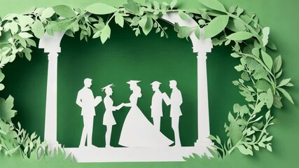A paper cutout of a graduation ceremony in a green garden - Powered by Adobe