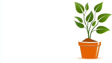 Obraz premium Green Plant in Orange Pot on White Background Simple Nature Illustration