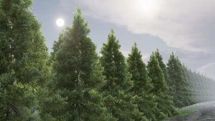 Fototapeta premium Photorealistic capture of greenery forest landscape, with highway