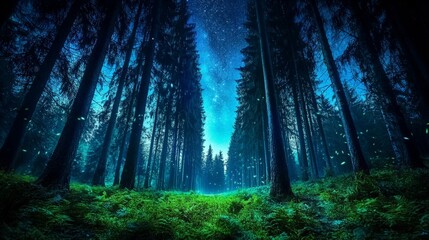Obraz premium Majestic Forest Scene at Night with Long Exposure