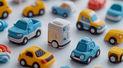 Colorful Toy Cars on White Background   Transportation  Playtime  Childhood   Kids Toys