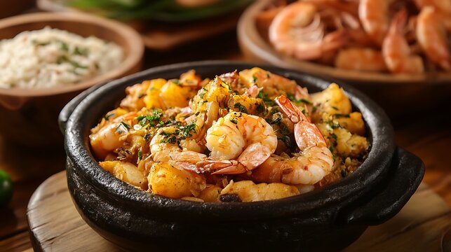 Acaraj&eacute; with Vatap&aacute; Black-Eyed Pea Fritters and Shrimp.