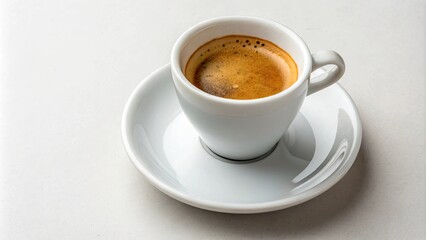 Fototapeta premium of an espresso coffee cup, espresso, coffee, cup,, drink, caffeine, saucer, beverage, morning, aroma, isolated, white background