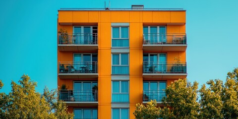 Fototapeta premium Orange Building with Multiple Balconies and Windows