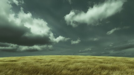 Solitude in the Fields: Captivating Vista of Barren Land Under a Brooding Sky, Symbolizing Desolation and Yearning for Abundance