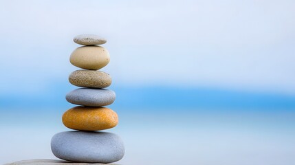 Balanced stones create tranquil visual harmony amidst nature's serenity and calmness