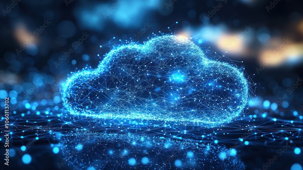 Aufkleber abstract blue cloud shaped network of connected dots and lines
