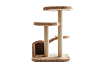 Cat tree with multiple platforms and scratching posts, perfect for feline play and relaxation.