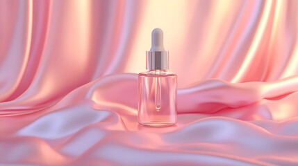 Naklejka premium Elegant serum bottle on soft satin background for skincare perfection