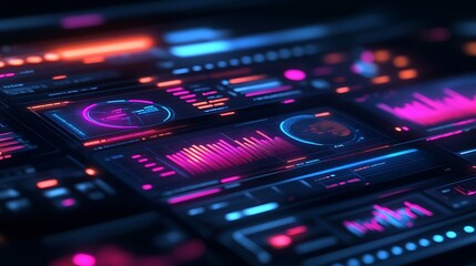 Obraz premium Futuristic data visualization interface with vibrant graphs and charts
